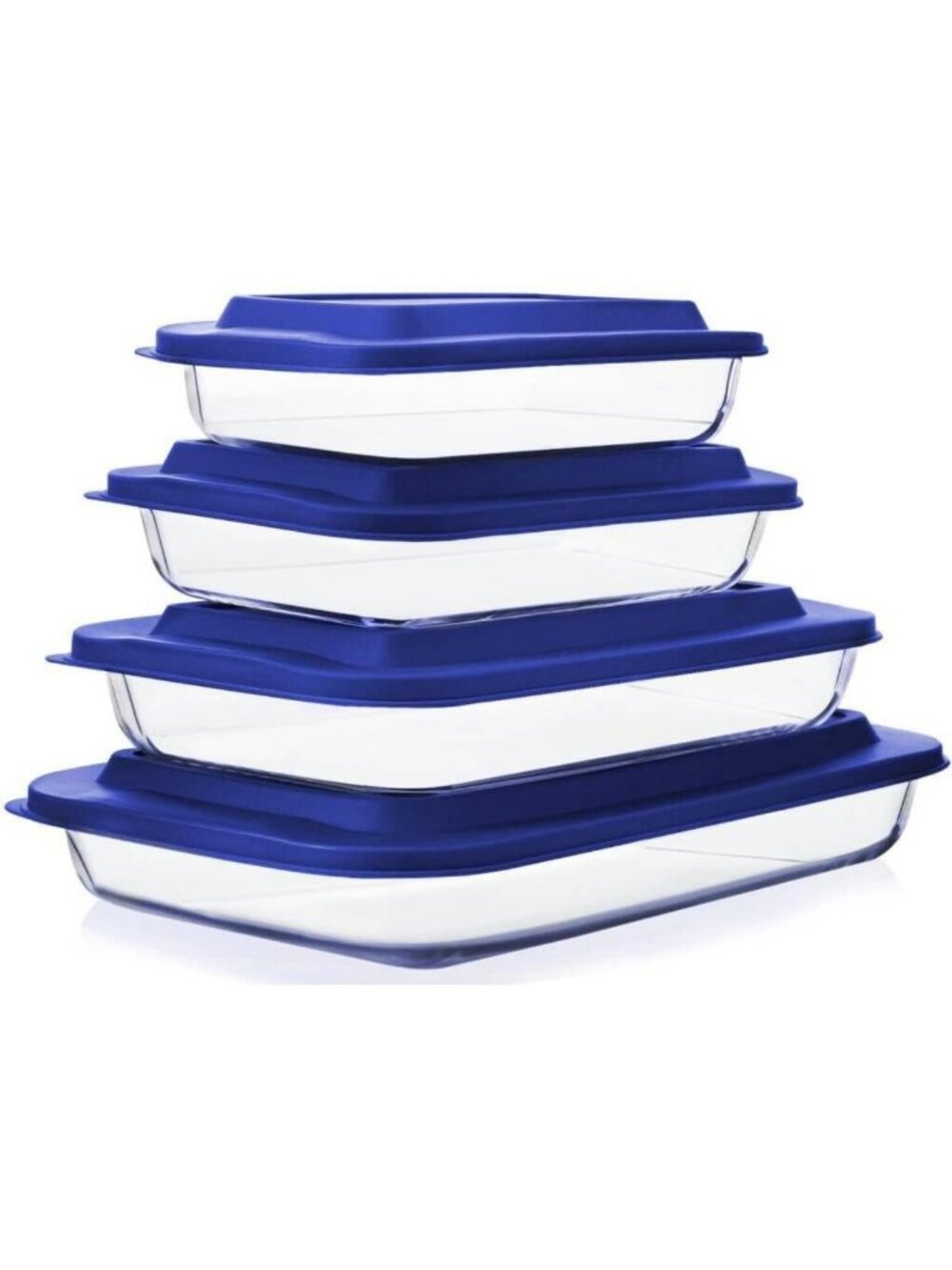 8-Piece Deep Glass Baking Dish Set with Lids, BPA-Free, Navy Blue Kitchen